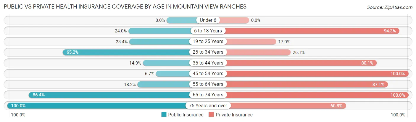 Public vs Private Health Insurance Coverage by Age in Mountain View Ranches