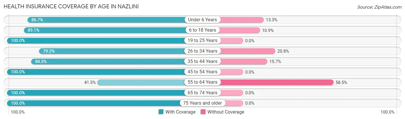 Health Insurance Coverage by Age in Nazlini