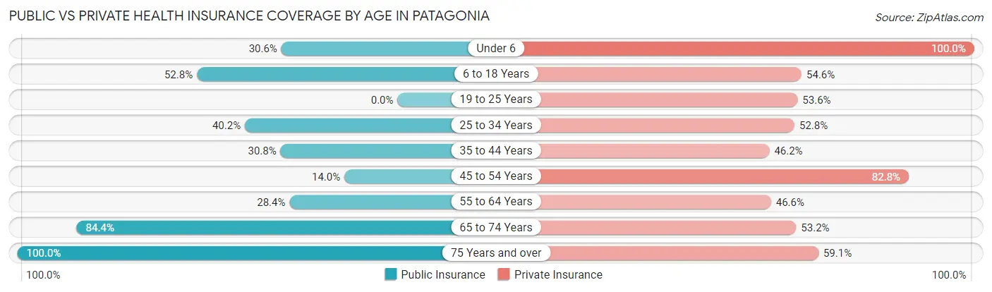 Public vs Private Health Insurance Coverage by Age in Patagonia