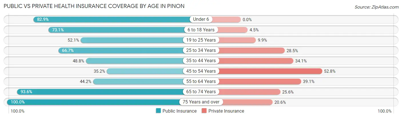 Public vs Private Health Insurance Coverage by Age in Pinon