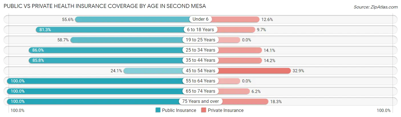 Public vs Private Health Insurance Coverage by Age in Second Mesa
