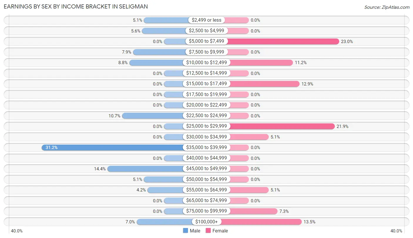 Earnings by Sex by Income Bracket in Seligman