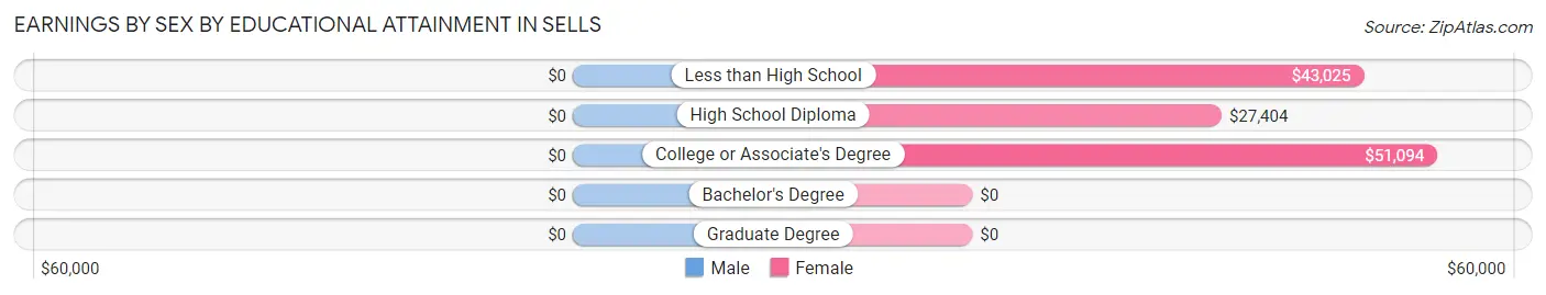 Earnings by Sex by Educational Attainment in Sells