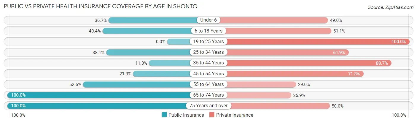 Public vs Private Health Insurance Coverage by Age in Shonto
