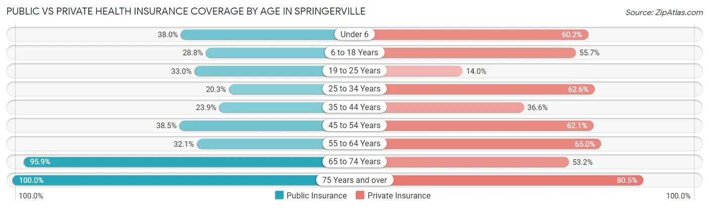 Public vs Private Health Insurance Coverage by Age in Springerville