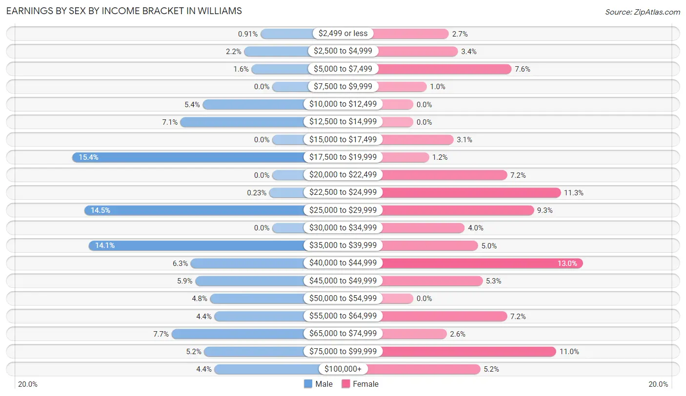 Earnings by Sex by Income Bracket in Williams