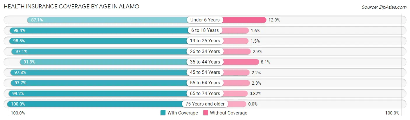 Health Insurance Coverage by Age in Alamo