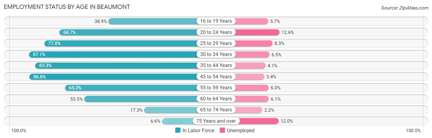 Employment Status by Age in Beaumont