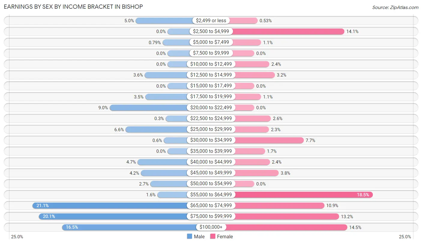 Earnings by Sex by Income Bracket in Bishop