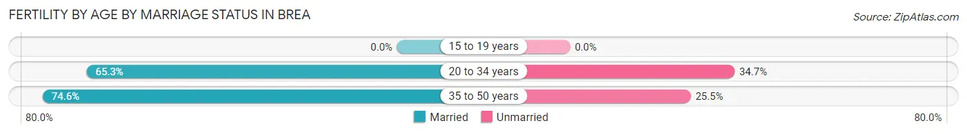 Female Fertility by Age by Marriage Status in Brea