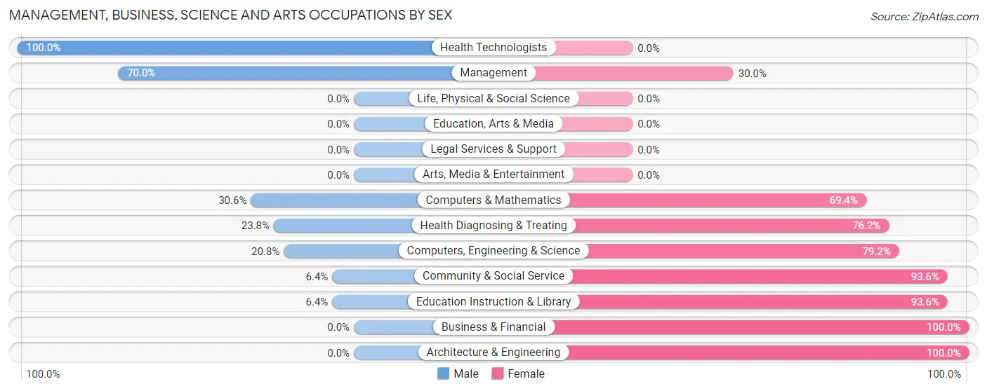 Management, Business, Science and Arts Occupations by Sex in Camino