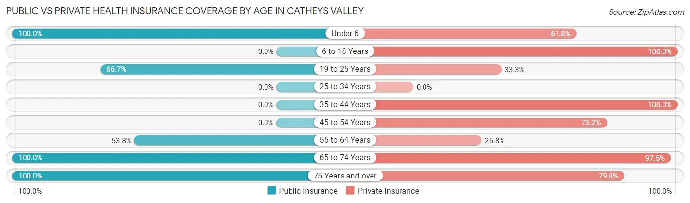 Public vs Private Health Insurance Coverage by Age in Catheys Valley