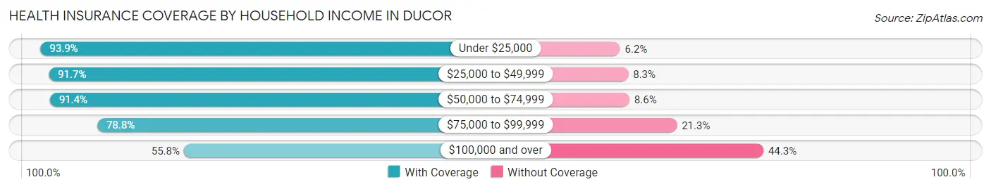 Health Insurance Coverage by Household Income in Ducor