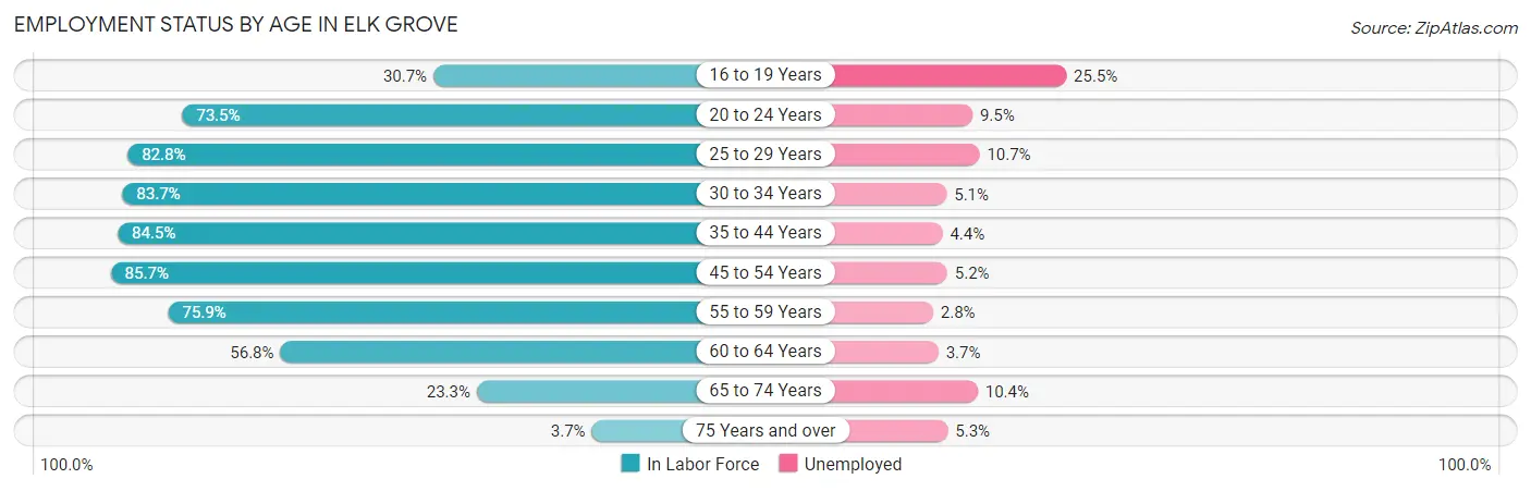 Employment Status by Age in Elk Grove