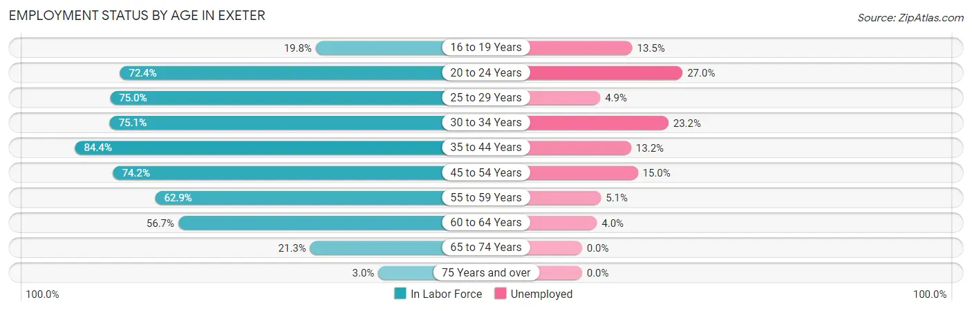 Employment Status by Age in Exeter