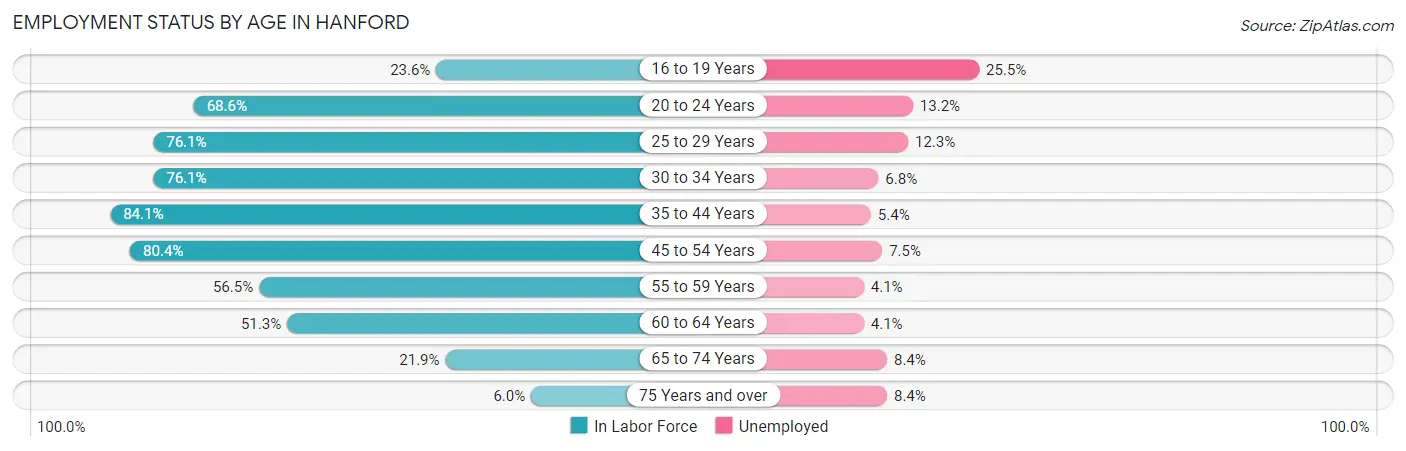 Employment Status by Age in Hanford