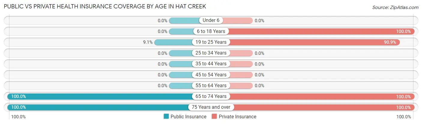 Public vs Private Health Insurance Coverage by Age in Hat Creek