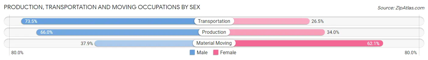 Production, Transportation and Moving Occupations by Sex in Hermosa Beach