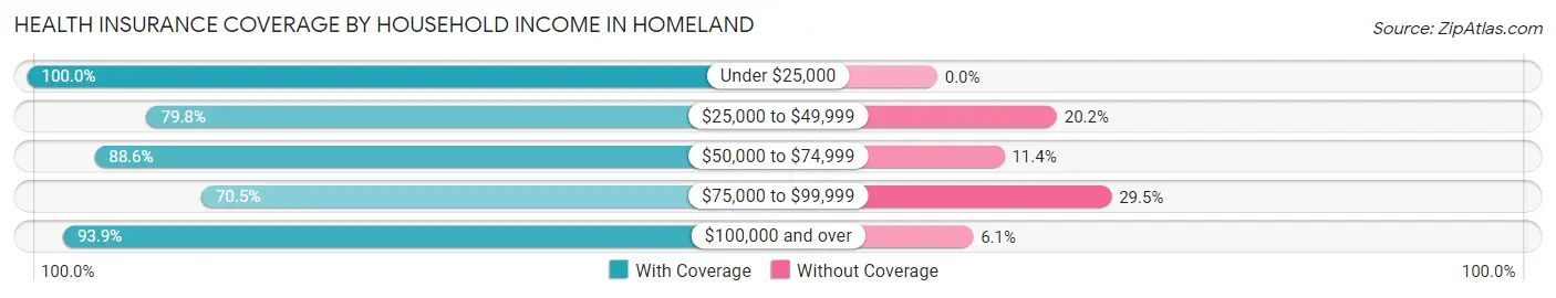 Health Insurance Coverage by Household Income in Homeland
