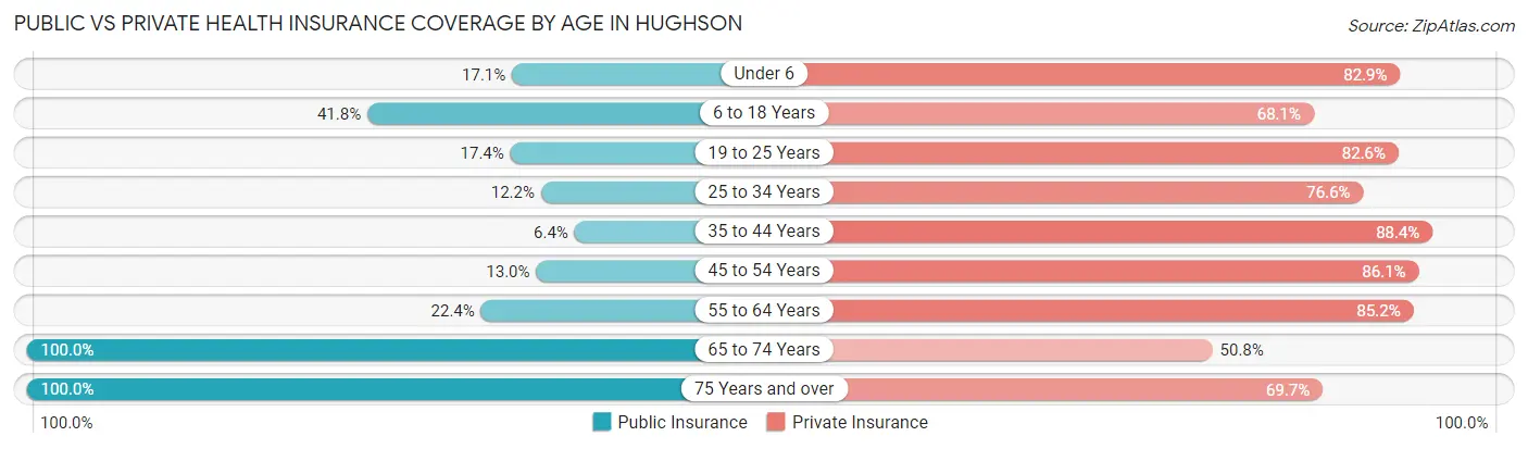 Public vs Private Health Insurance Coverage by Age in Hughson