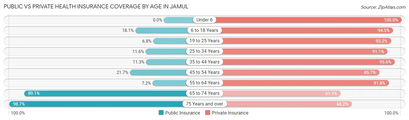 Public vs Private Health Insurance Coverage by Age in Jamul