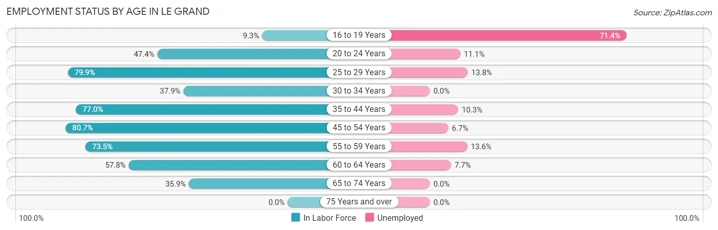 Employment Status by Age in Le Grand