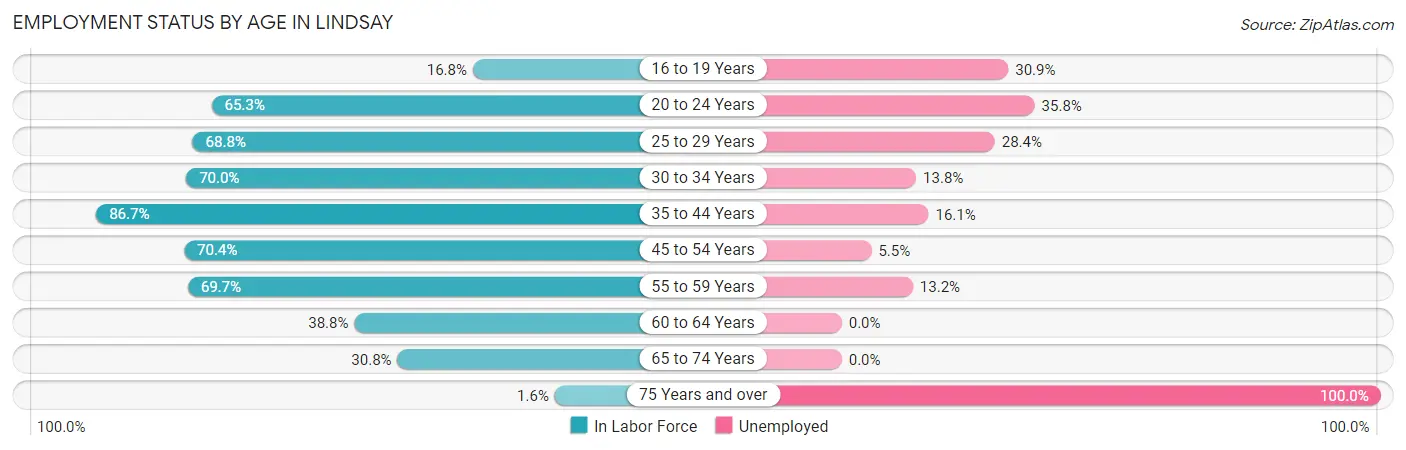 Employment Status by Age in Lindsay