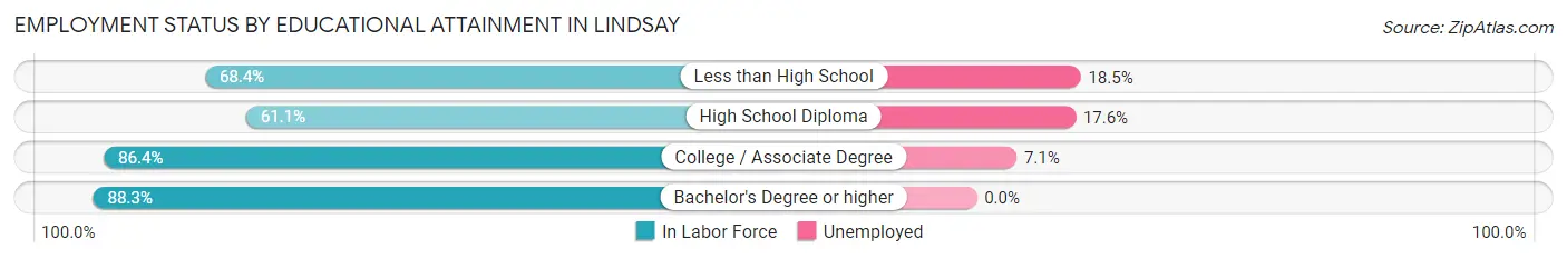 Employment Status by Educational Attainment in Lindsay