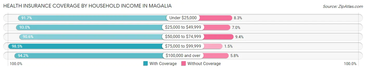 Health Insurance Coverage by Household Income in Magalia