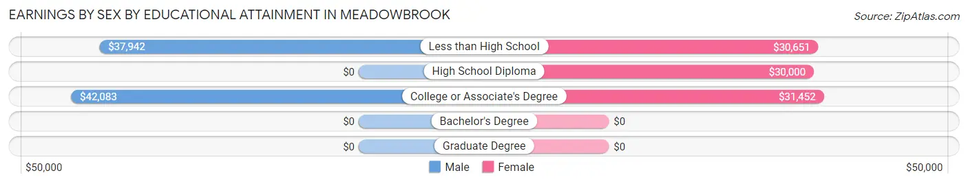 Earnings by Sex by Educational Attainment in Meadowbrook