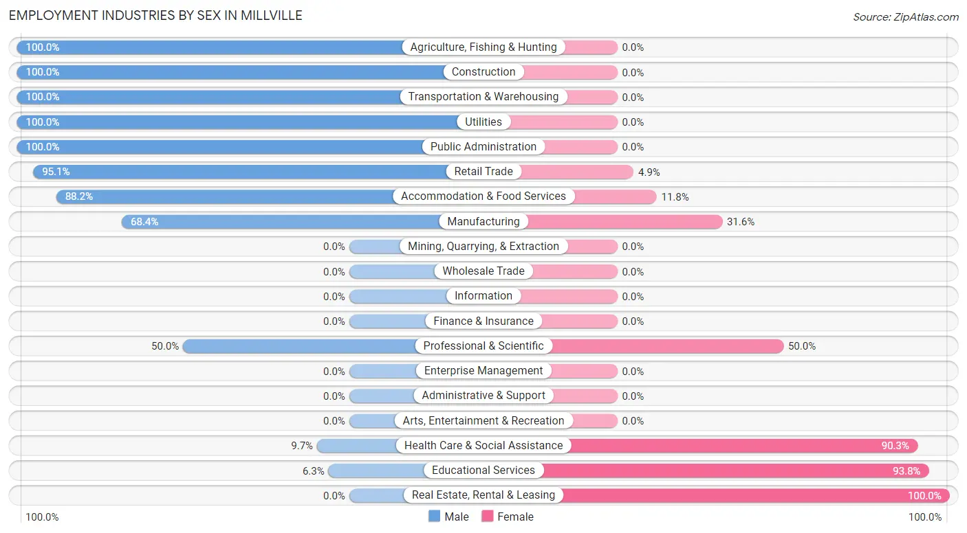 Employment Industries by Sex in Millville