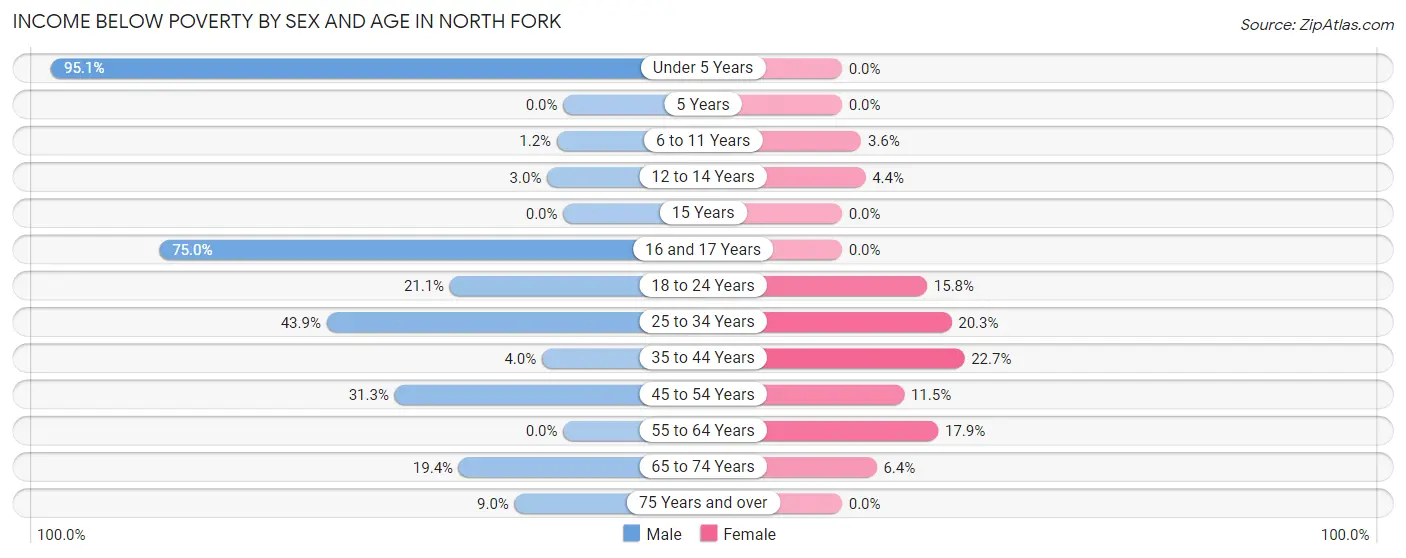 Income Below Poverty by Sex and Age in North Fork