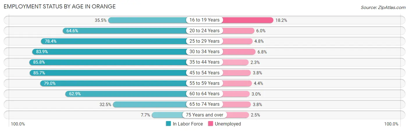 Employment Status by Age in Orange