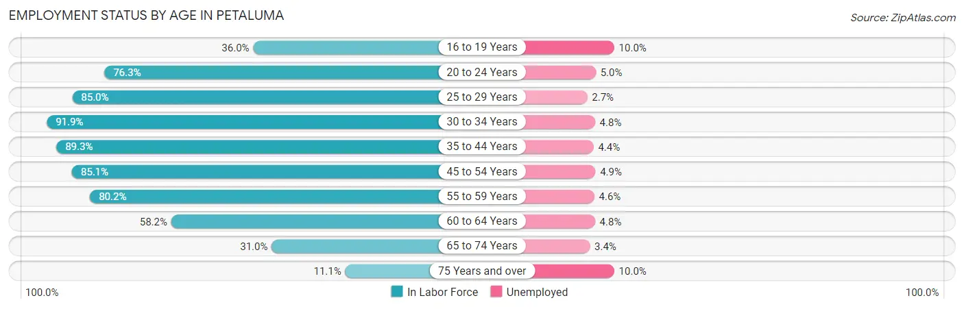 Employment Status by Age in Petaluma
