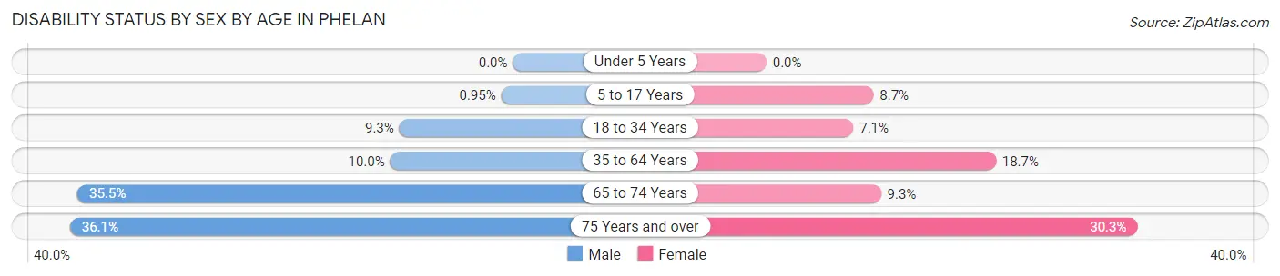 Disability Status by Sex by Age in Phelan
