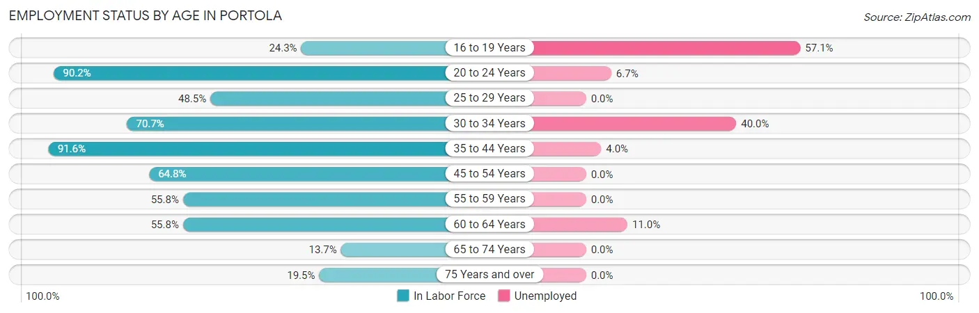 Employment Status by Age in Portola