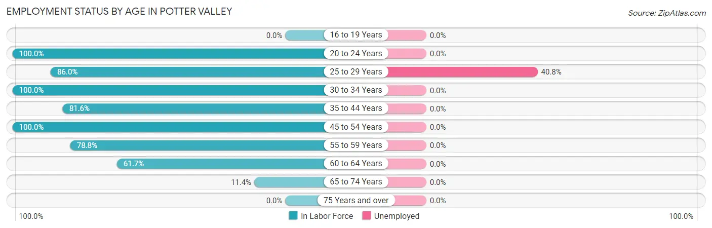 Employment Status by Age in Potter Valley