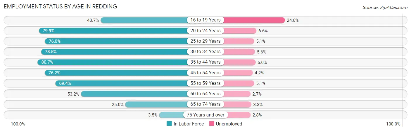 Employment Status by Age in Redding