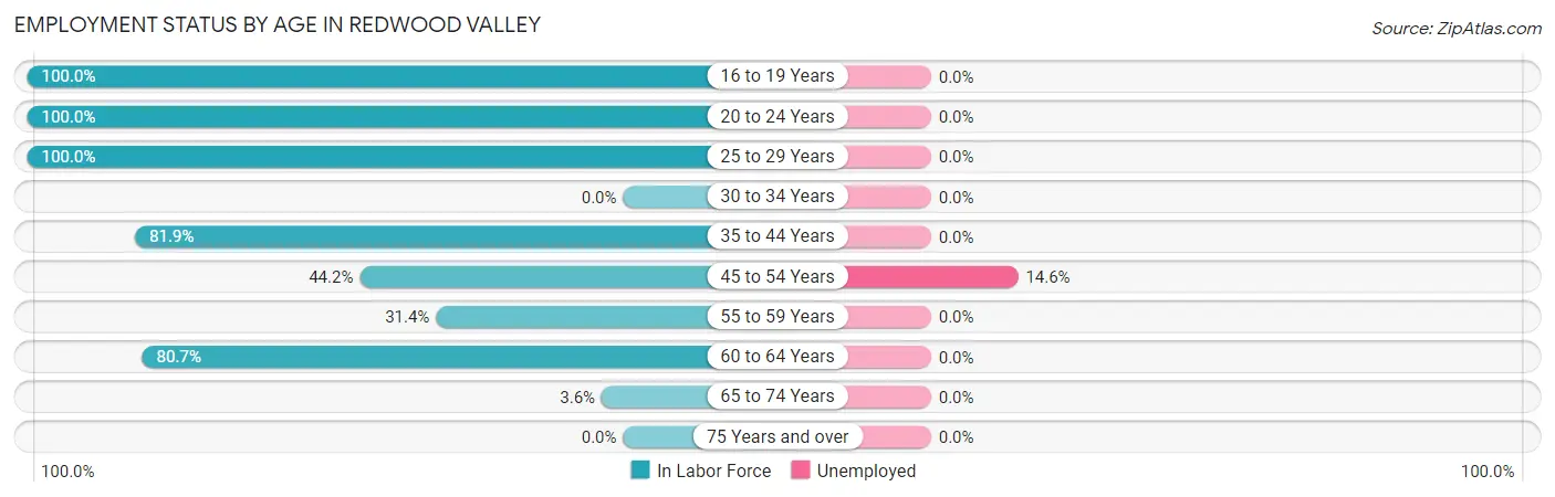 Employment Status by Age in Redwood Valley