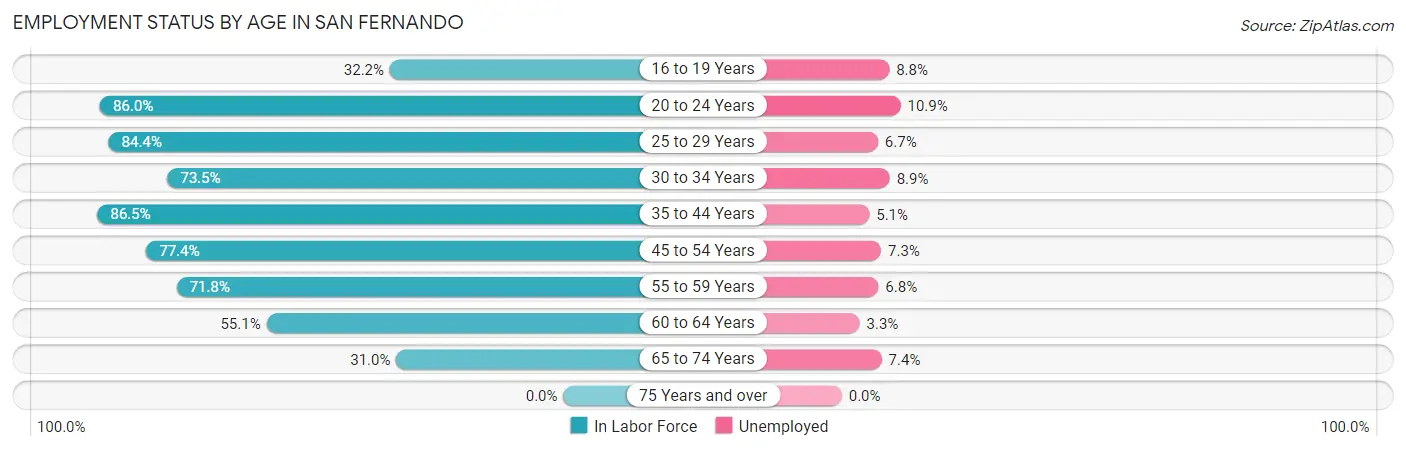 Employment Status by Age in San Fernando