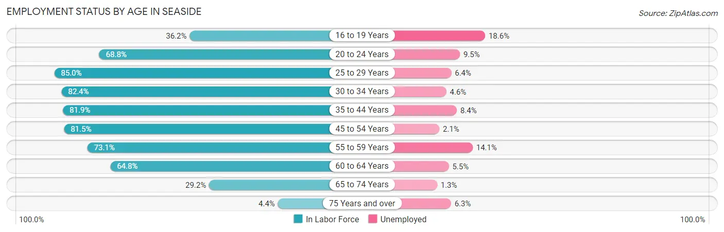 Employment Status by Age in Seaside