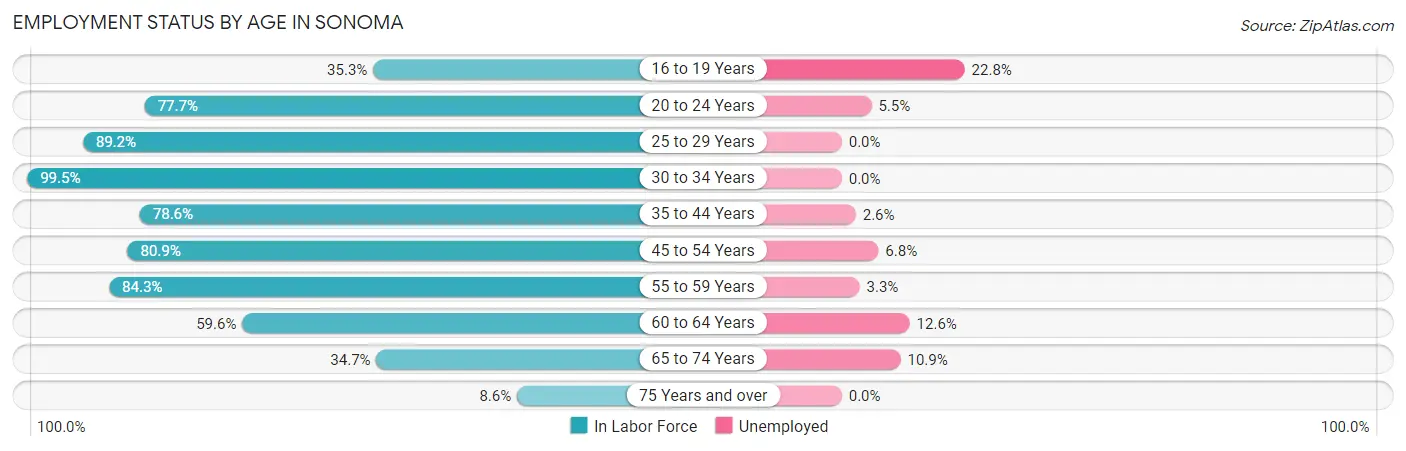 Employment Status by Age in Sonoma