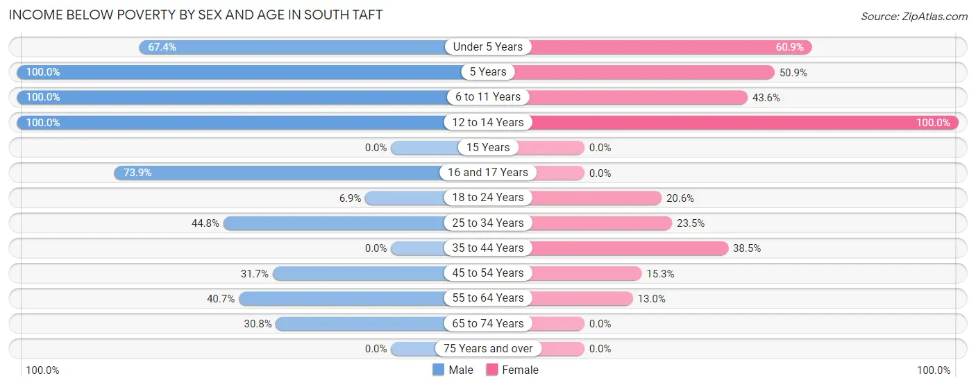Income Below Poverty by Sex and Age in South Taft