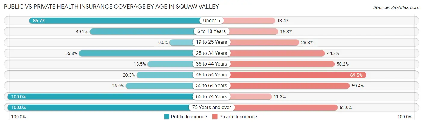 Public vs Private Health Insurance Coverage by Age in Squaw Valley