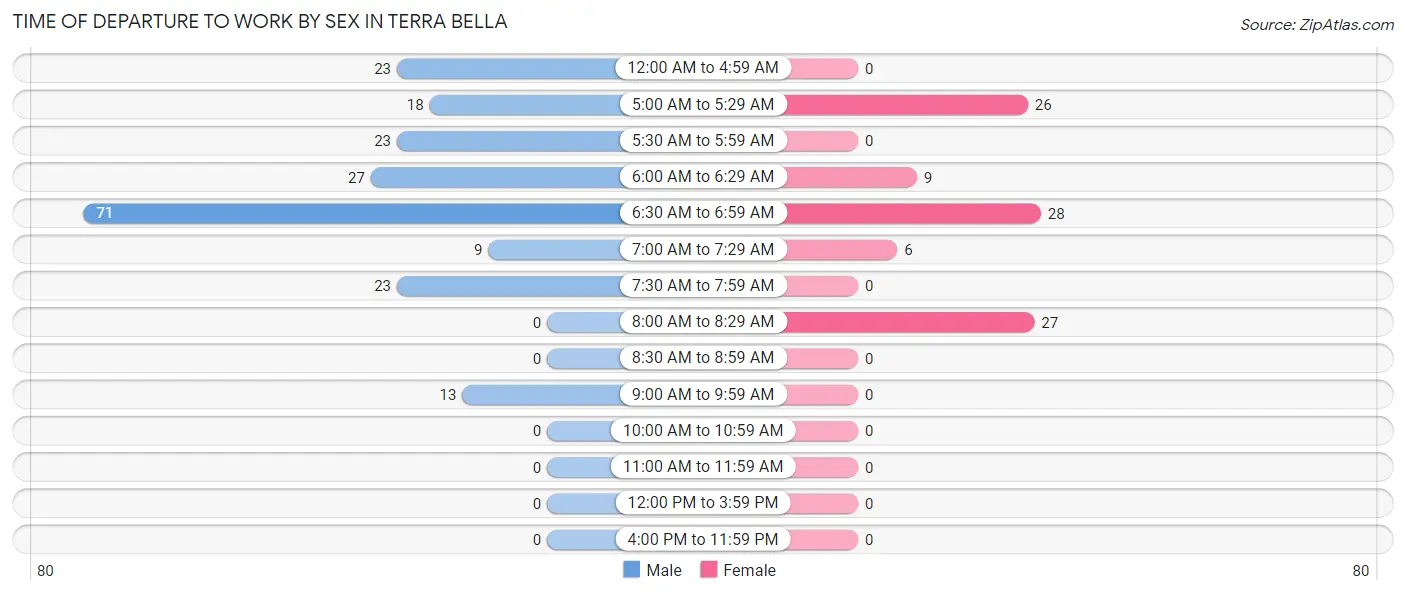 Time of Departure to Work by Sex in Terra Bella