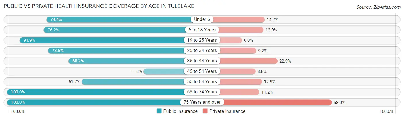 Public vs Private Health Insurance Coverage by Age in Tulelake
