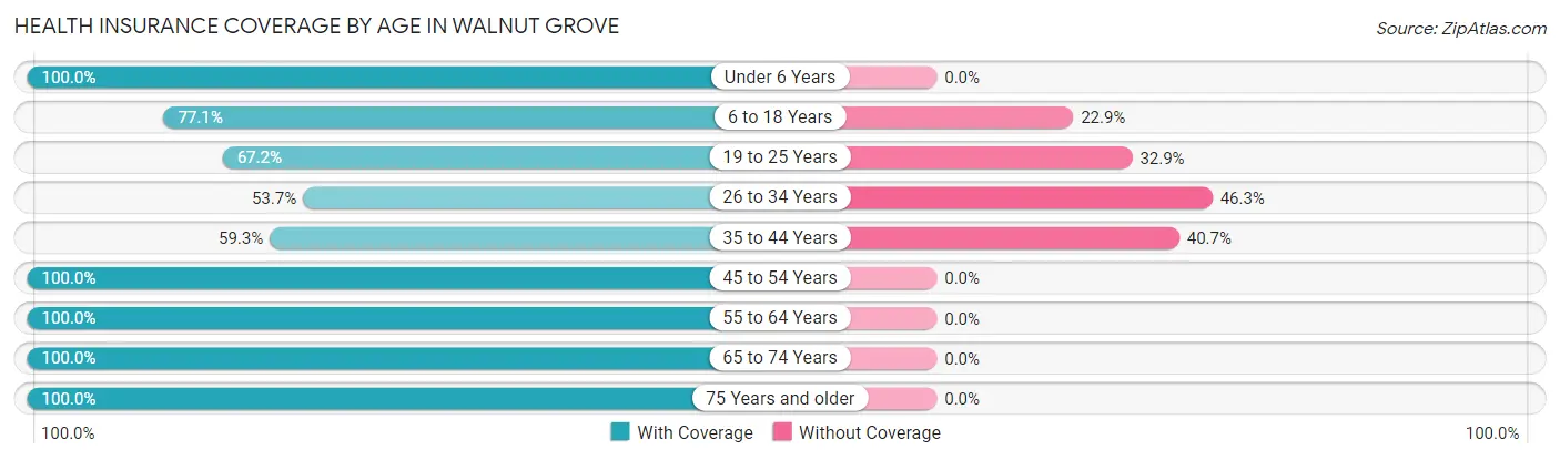 Health Insurance Coverage by Age in Walnut Grove