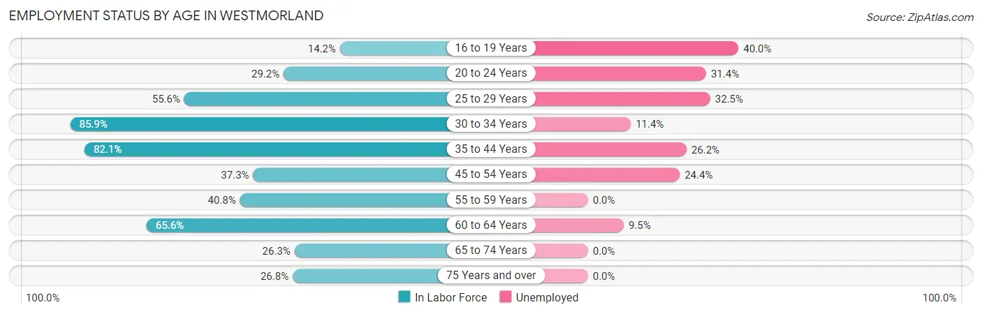 Employment Status by Age in Westmorland