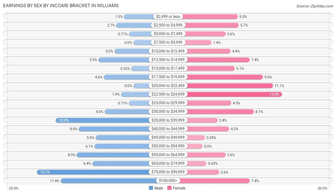 Earnings by Sex by Income Bracket in Williams