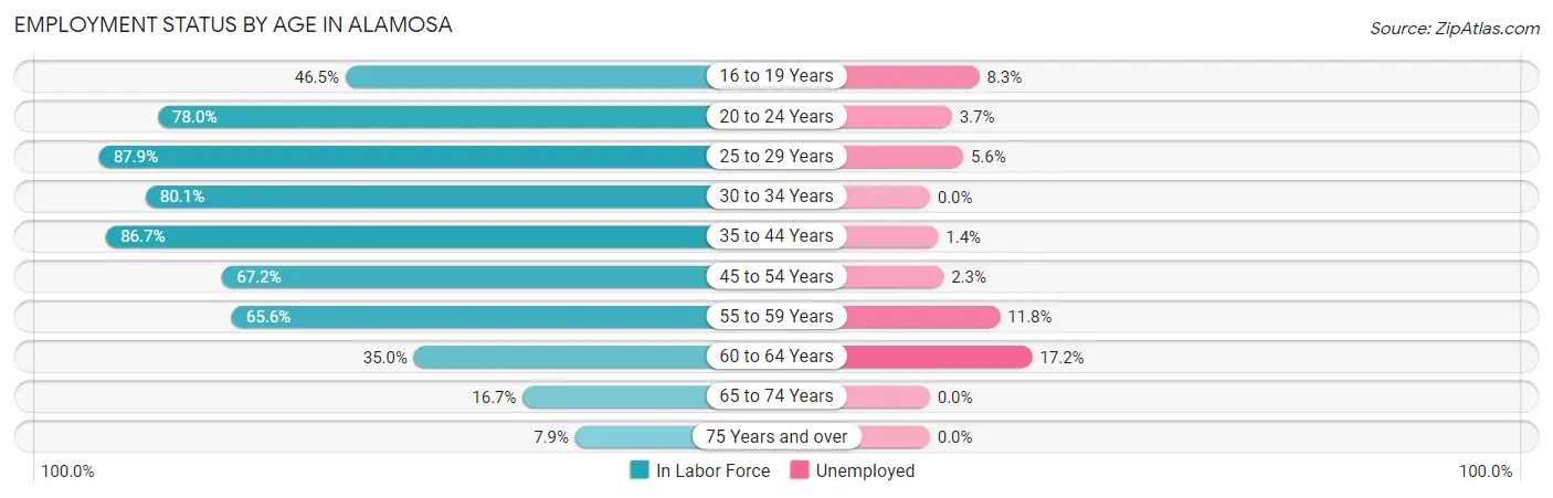 Employment Status by Age in Alamosa